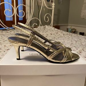 Calvin Klein metallic snakeskin kitten heels